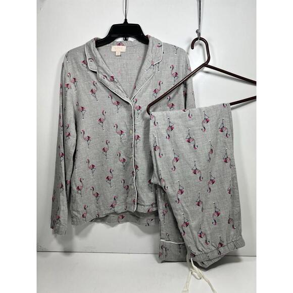 Love By Gap Gray Christmas Flamingo Pajamas Women Size Medium Cotton Winter - Picture 2 of 9